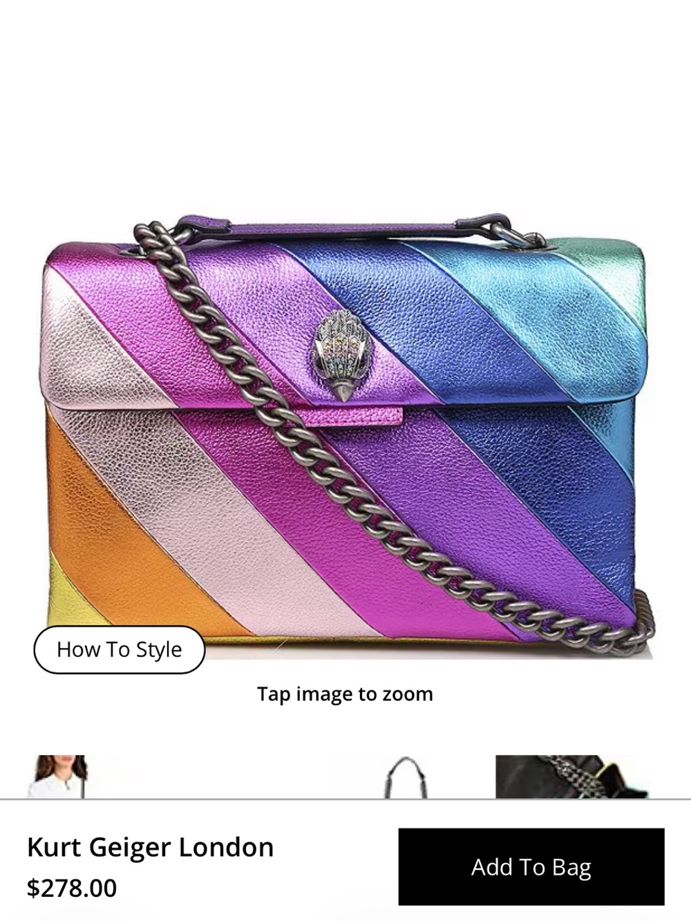 Kurt Geiger Multicolor Kensington Rainbow Leather Shoulder Bag